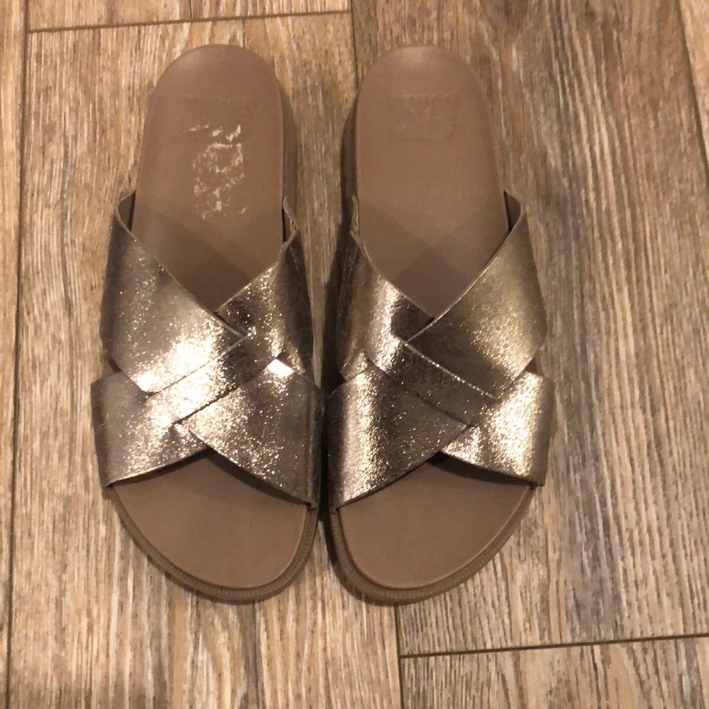 Sorel Roaming Criss Cross Women's Metallic Slide Sandals Size 9